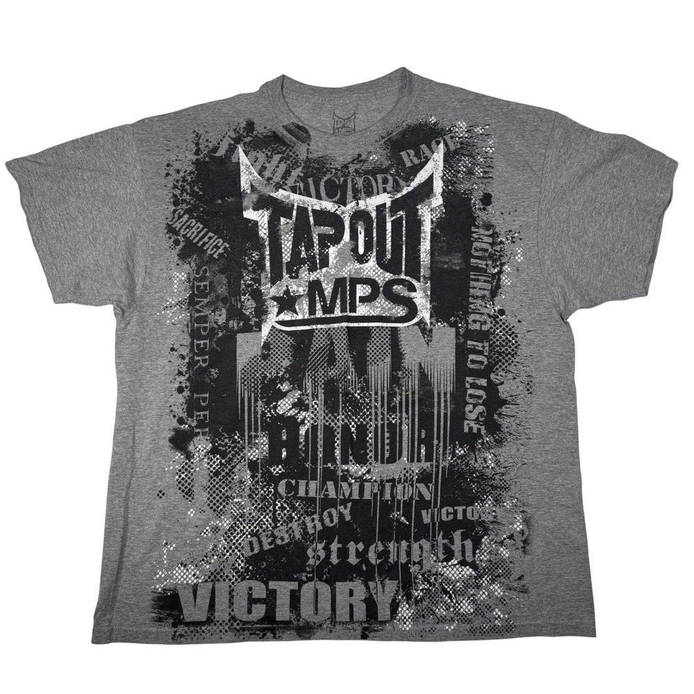 Vintage Tapout MPS Shirt Mens Gray Y2K MMA UFC All Over Graphic Tee